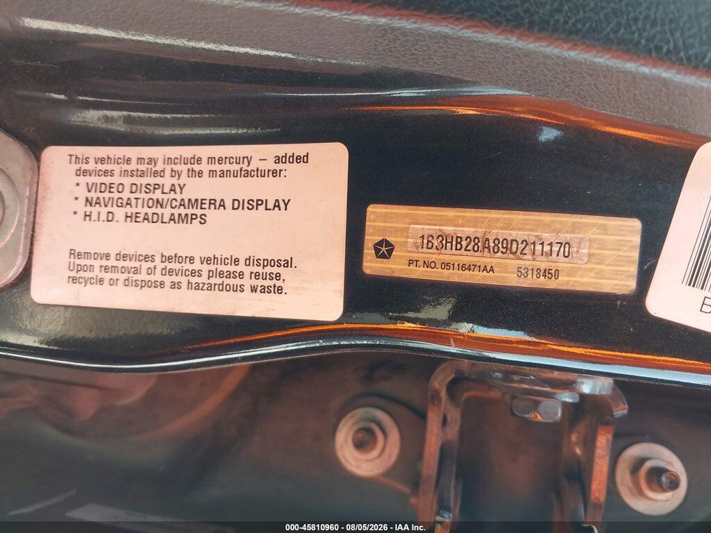 1B3HB28A89D211170 2009 DODGE CALIBER photo no. 9