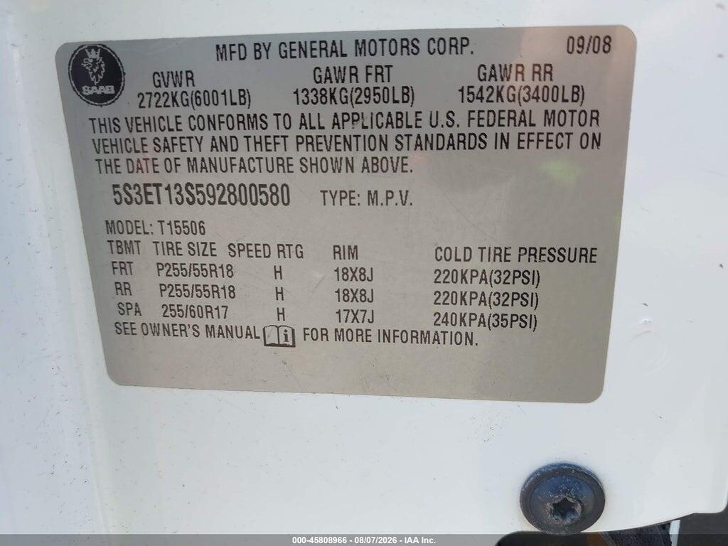 5S3ET13S592800580 2009 SAAB 9-7X photo no. 9