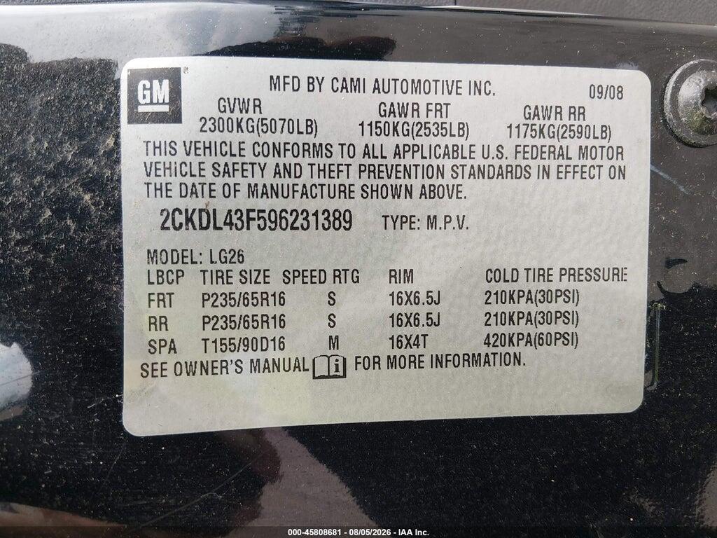 2CKDL43F596231389 2009 PONTIAC TORRENT photo no. 9