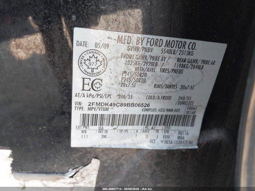 2FMDK49C89BB06526 2009 FORD EDGE photo no. 9