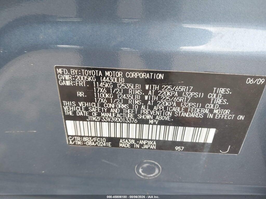JTMZF33V39D013376 2009 TOYOTA RAV4 photo no. 9
