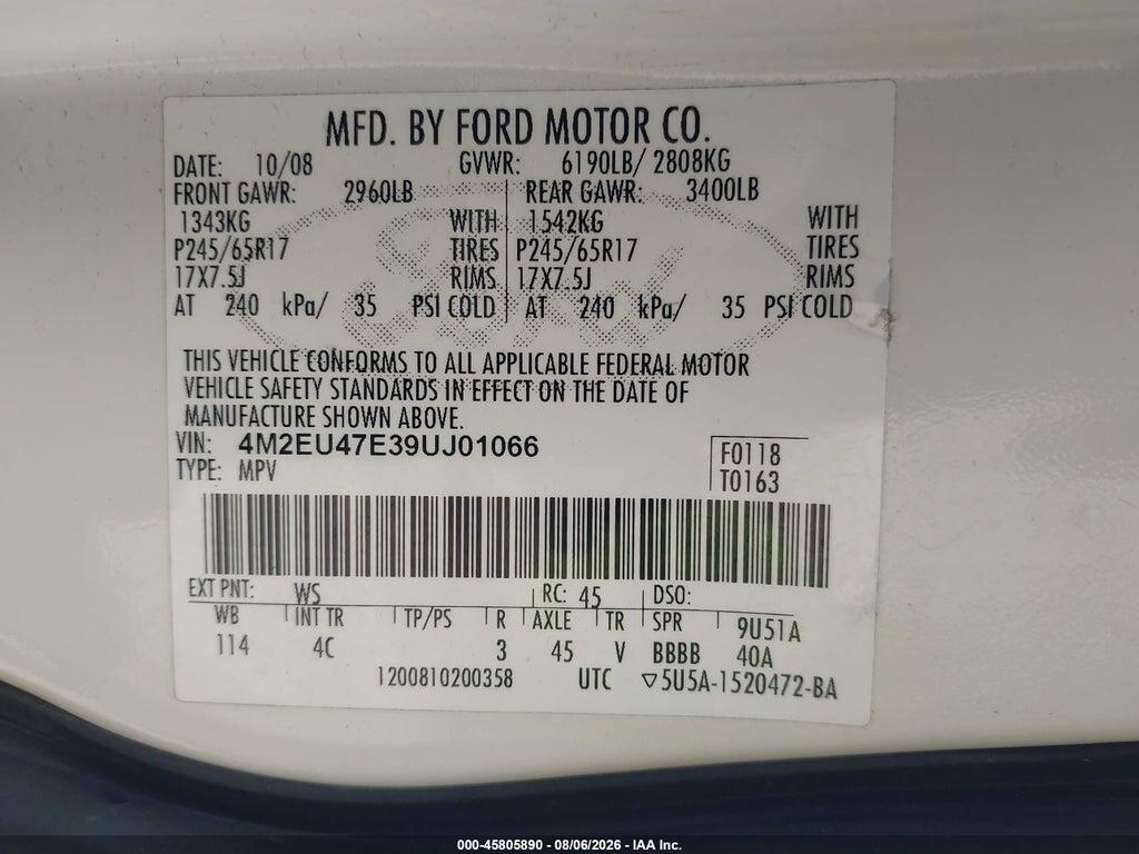 4M2EU47E39UJ01066 2009 MERCURY MOUNTAINEER photo no. 9