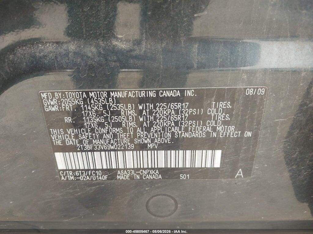 2T3BF33V69W022139 2009 TOYOTA RAV4 photo no. 9