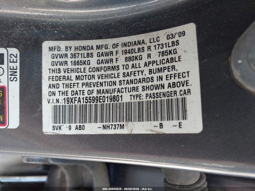 19XFA15599E019801 2009 HONDA CIVIC photo no. 9