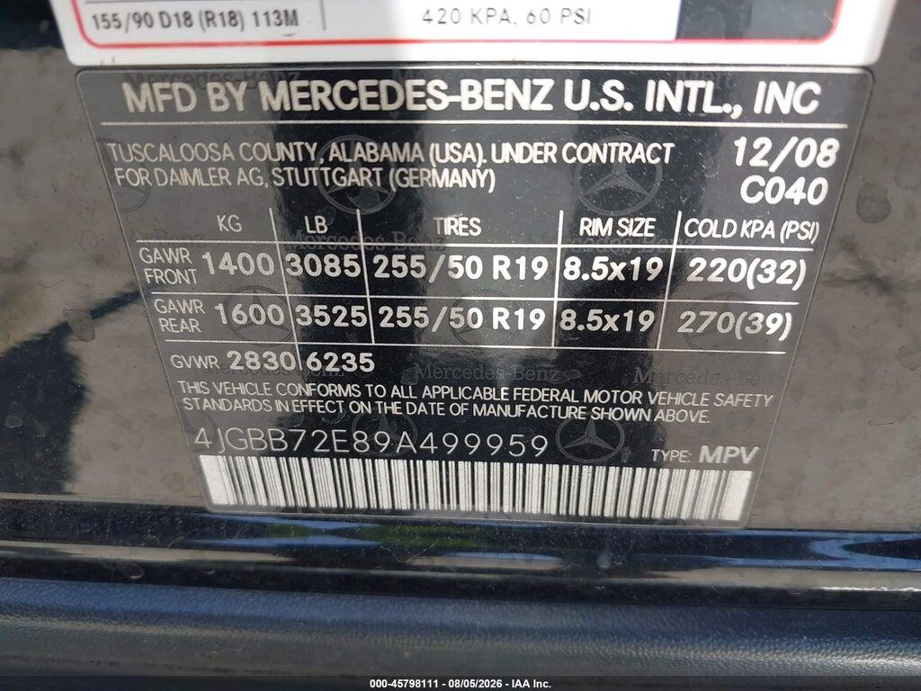 4JGBB72E89A499959 2009 MERCEDES-BENZ ML 550 photo no. 9
