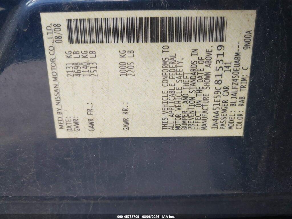 1N4AA51E59C815319 2009 NISSAN MAXIMA photo no. 9