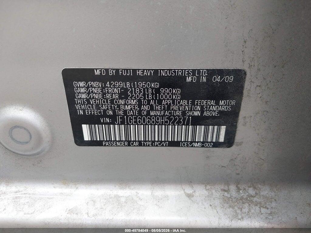 JF1GE60689H522371 2009 SUBARU IMPREZA photo no. 9