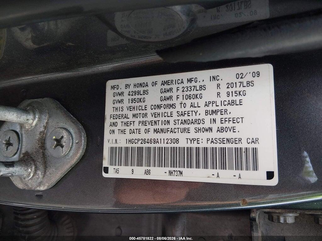 1HGCP26469A112308 2009 HONDA ACCORD photo no. 9