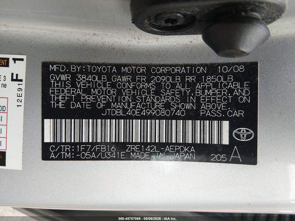 JTDBL40E499080740 2009 TOYOTA COROLLA photo no. 9