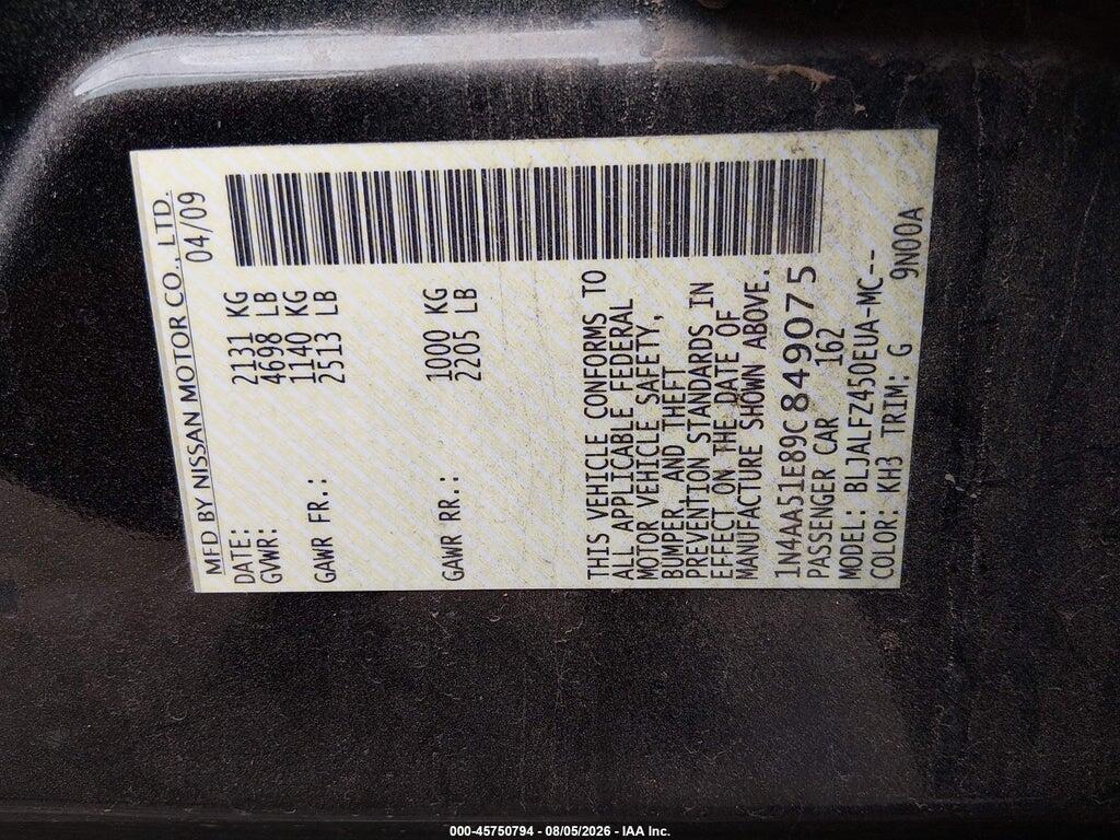 1N4AA51E89C849075 2009 NISSAN MAXIMA photo no. 9