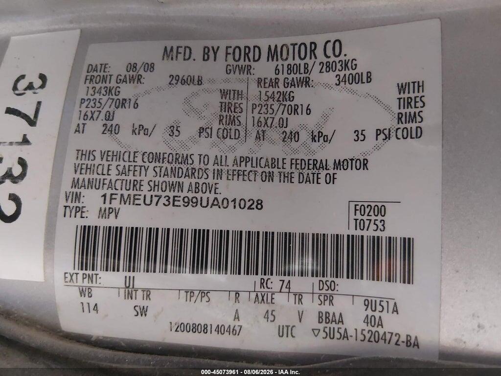 1FMEU73E99UA01028 2009 FORD EXPLORER photo no. 9
