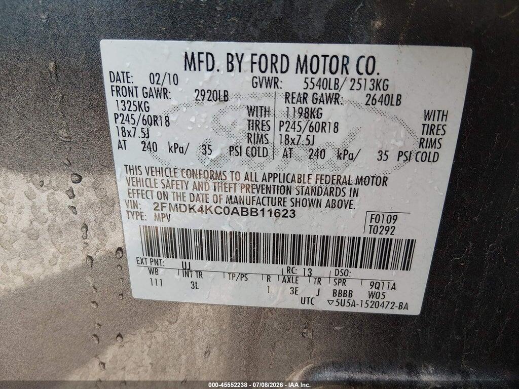2FMDK4KC0ABB11623 2010 FORD EDGE photo no. 9