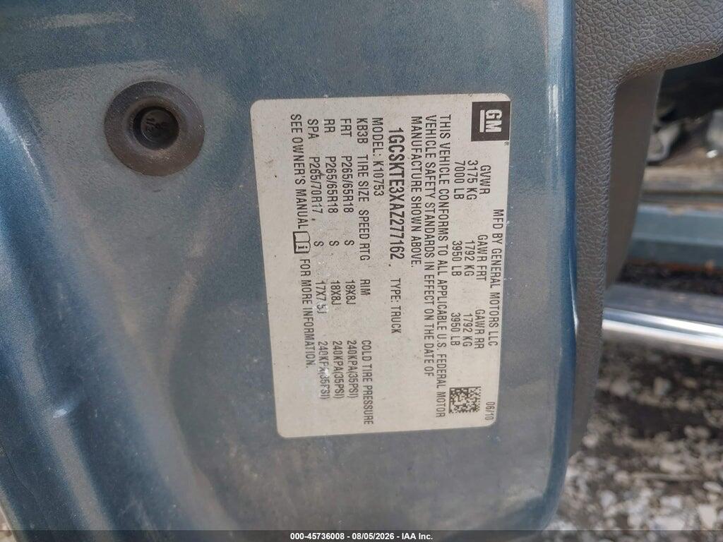 1GCSKTE3XAZ277162 2010 CHEVROLET SILVERADO 1500 photo no. 9