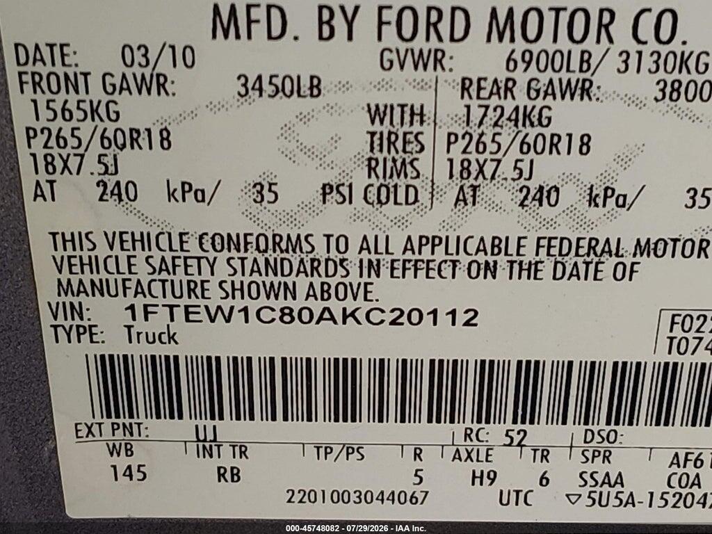 1FTEW1C80AKC20112 2010 FORD F-150 photo no. 9
