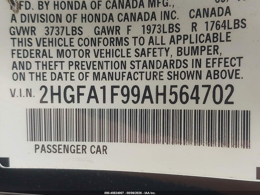 2HGFA1F99AH564702 2010 HONDA CIVIC photo no. 9