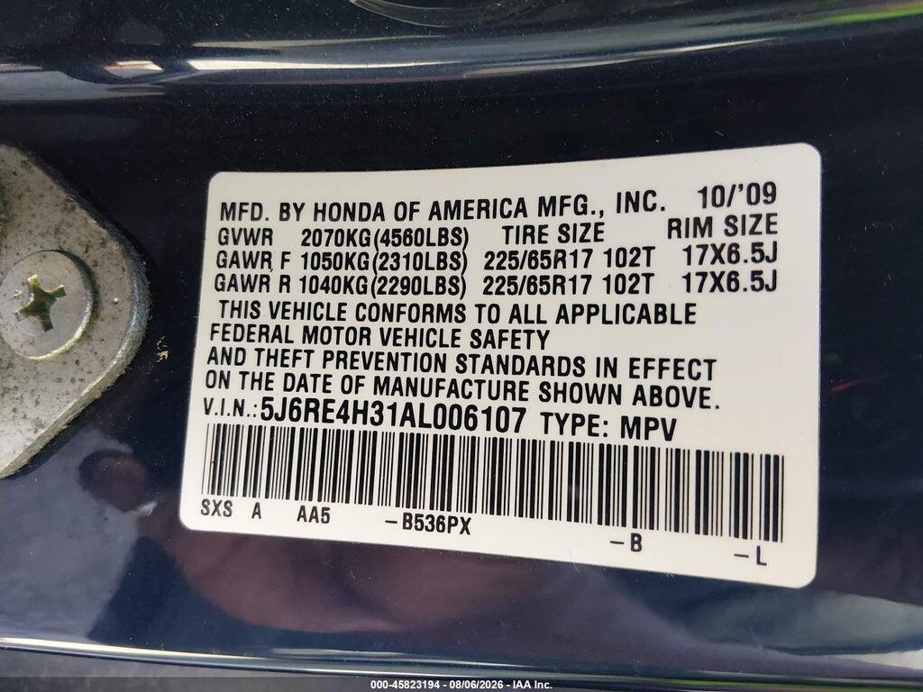 5J6RE4H31AL006107 2010 HONDA CR-V photo no. 9