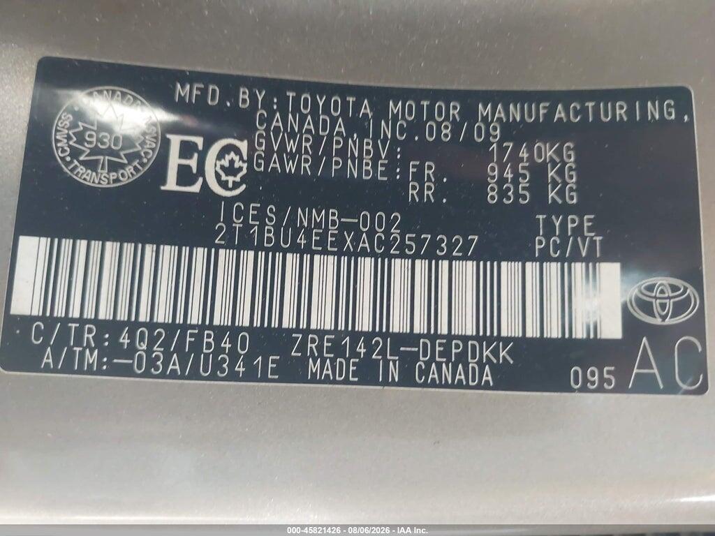 2T1BU4EEXAC257327 2010 TOYOTA COROLLA photo no. 9