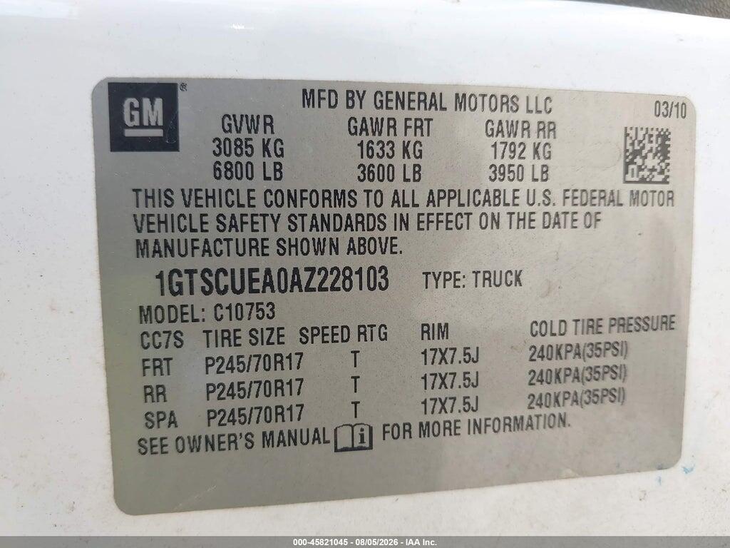 1GTSCUEA0AZ228103 2010 GMC SIERRA 1500 photo no. 9