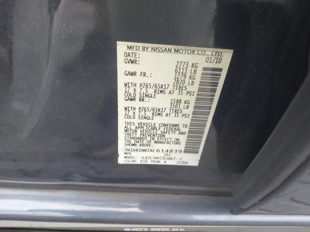 5N1AR1NB7AC614839 2010 NISSAN PATHFINDER photo no. 9