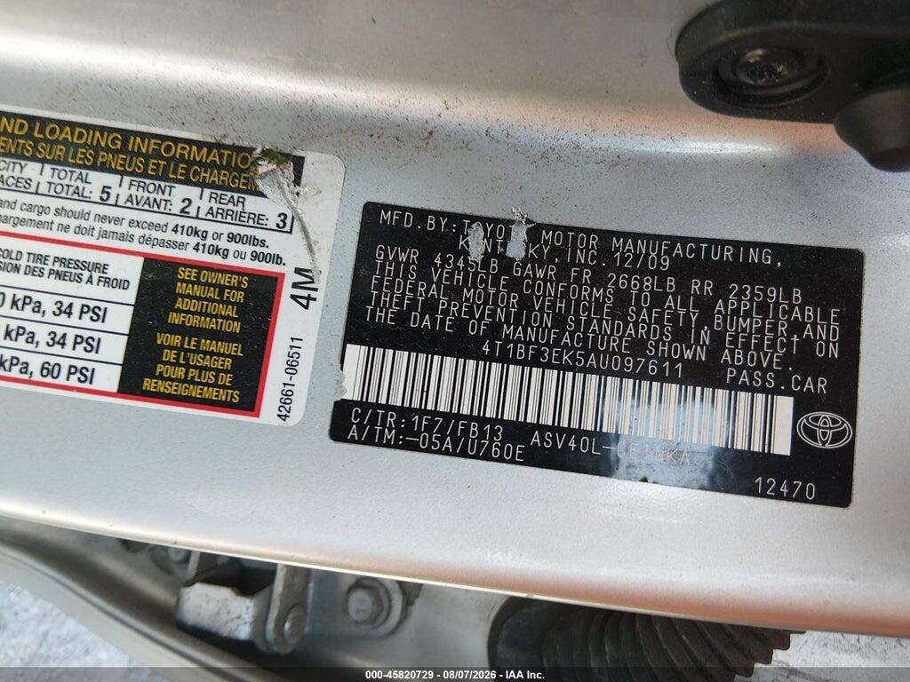 4T1BF3EK5AU097611 2010 TOYOTA CAMRY photo no. 9