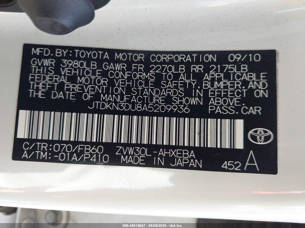 JTDKN3DU8A5209936 2010 TOYOTA PRIUS photo no. 9