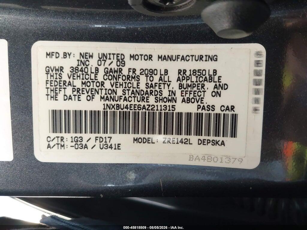 1NXBU4EE6AZ211315 2010 TOYOTA COROLLA photo no. 9