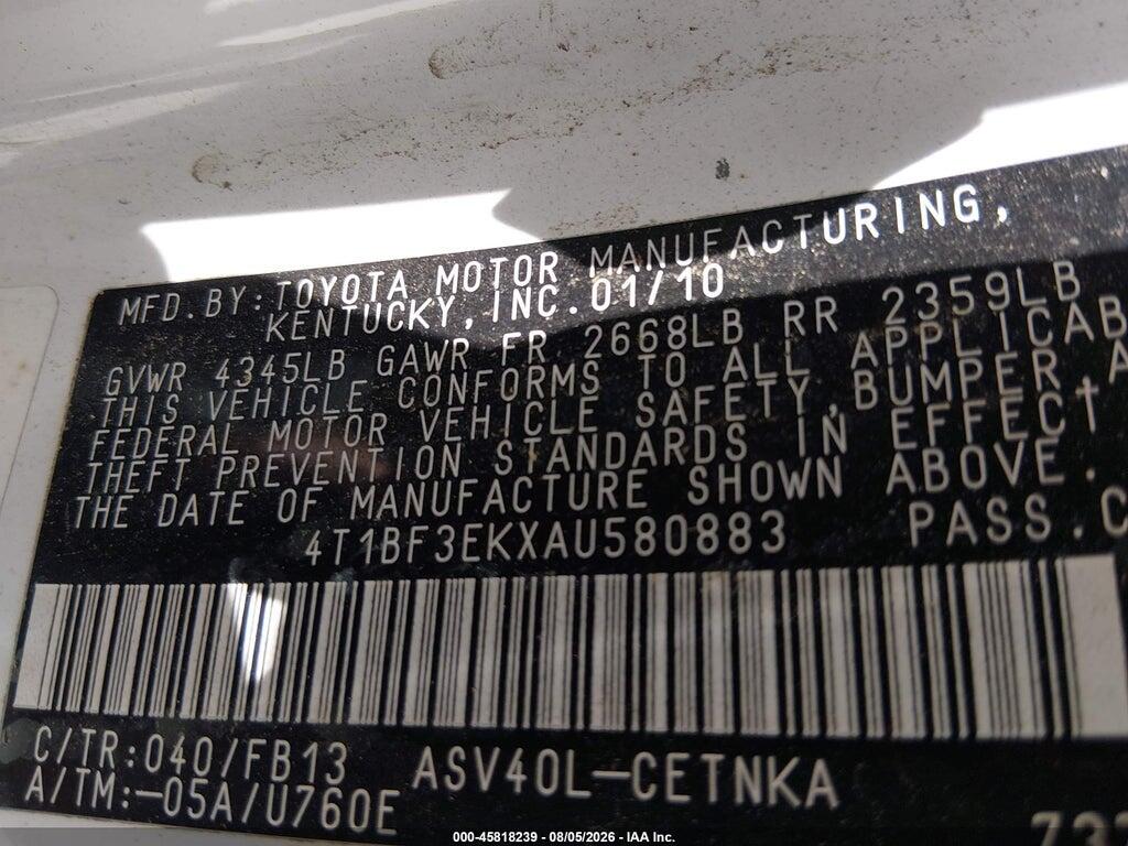 4T1BF3EKXAU580883 2010 TOYOTA CAMRY photo no. 9