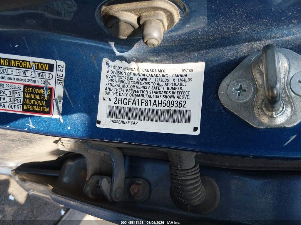 2HGFA1F81AH509362 2010 HONDA CIVIC photo no. 9