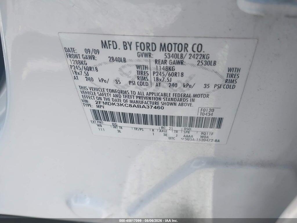 2FMDK3KC8ABA37460 2010 FORD EDGE photo no. 9