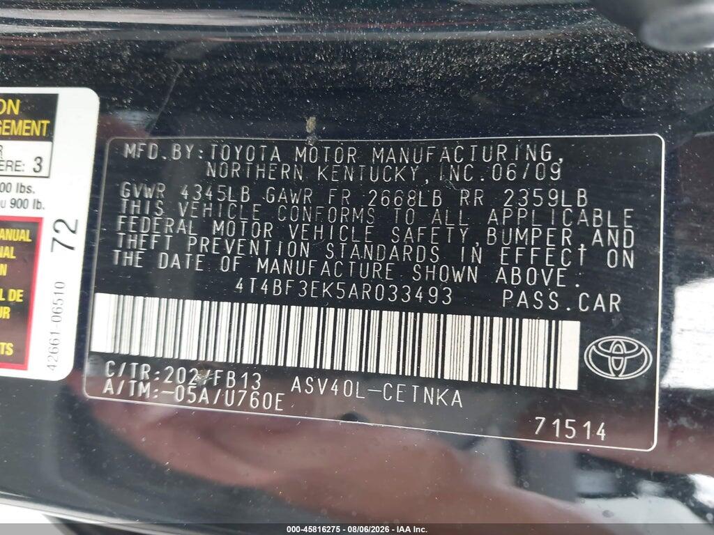 4T4BF3EK5AR033493 2010 TOYOTA CAMRY photo no. 9