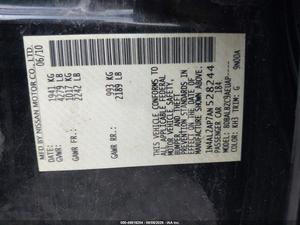 1N4AL2AP7AN528244 2010 NISSAN ALTIMA photo no. 9