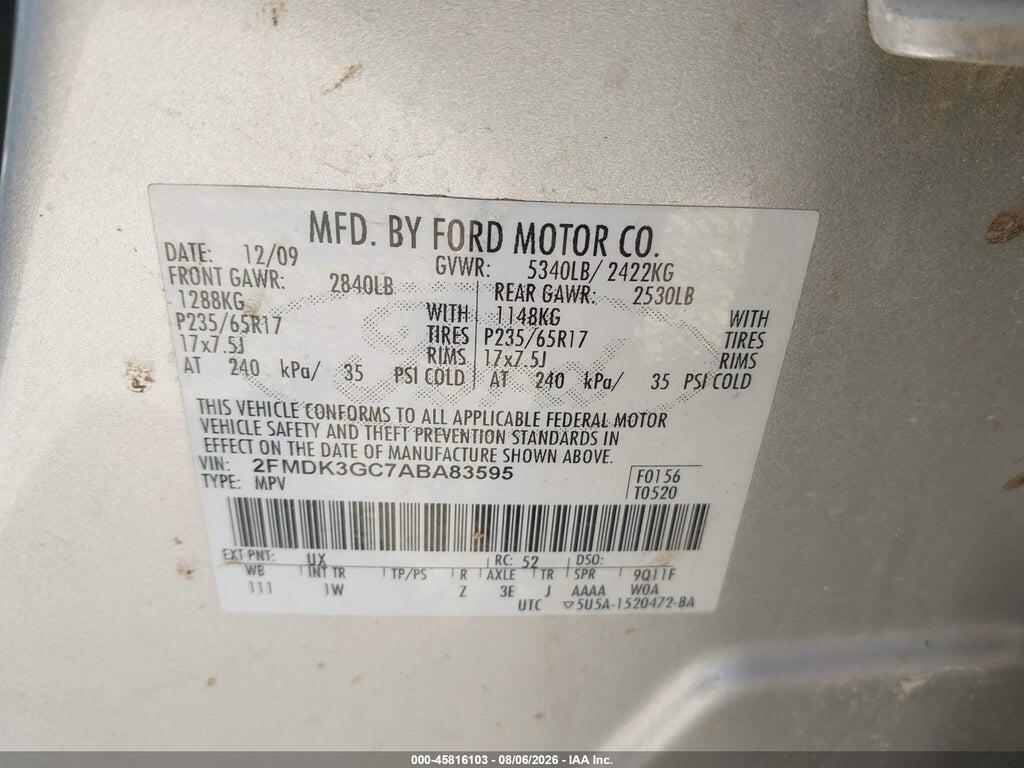 2FMDK3GC7ABA83595 2010 FORD EDGE photo no. 9