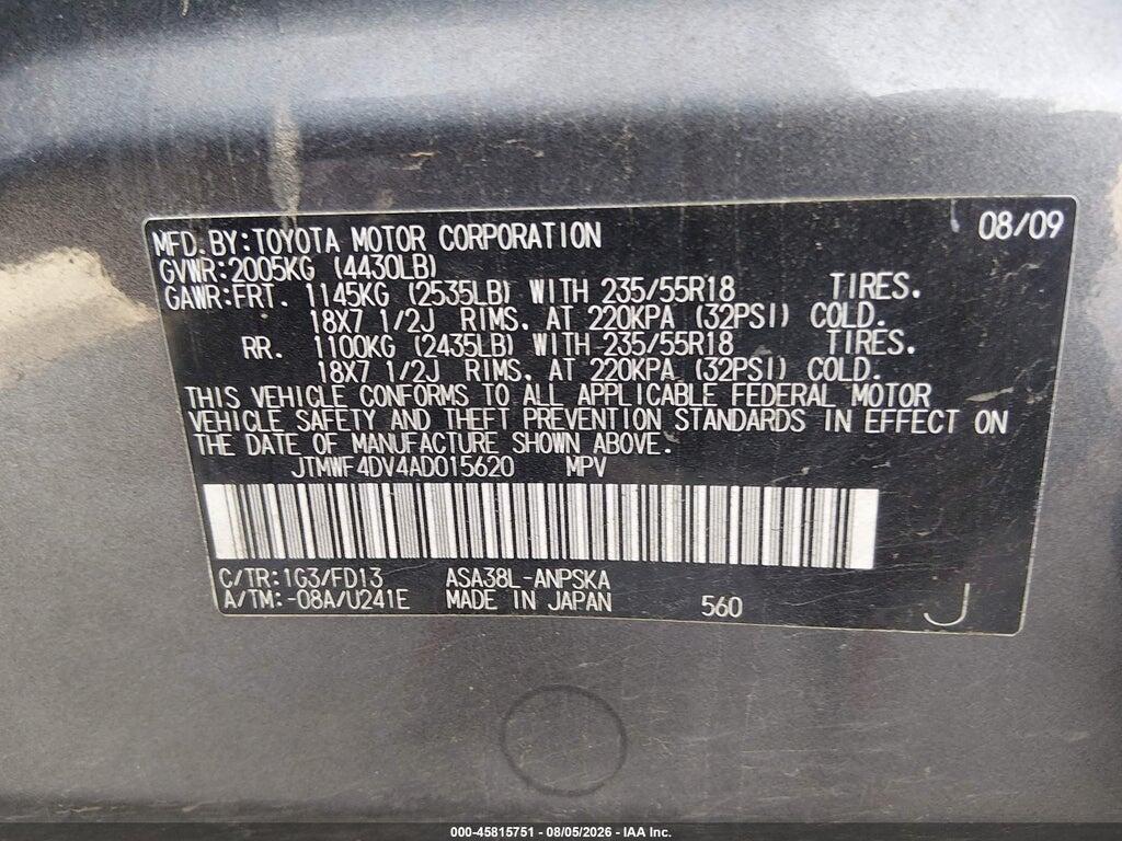 JTMWF4DV4AD015620 2010 TOYOTA RAV4 photo no. 9