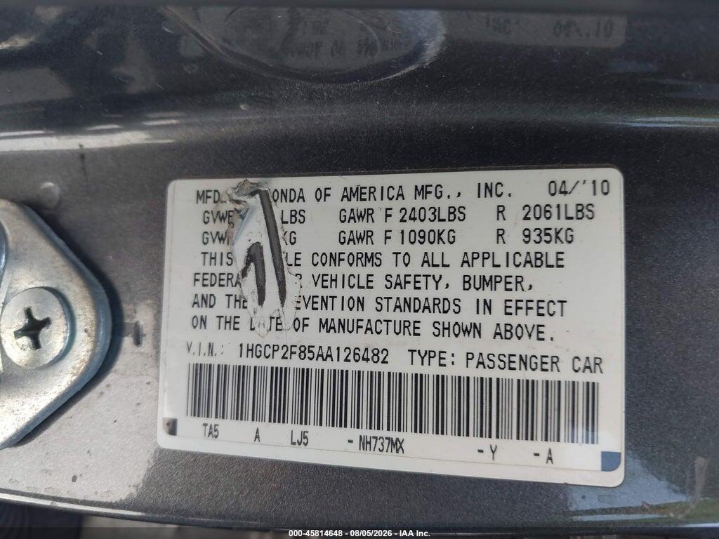 1HGCP2F85AA126482 2010 HONDA ACCORD photo no. 9