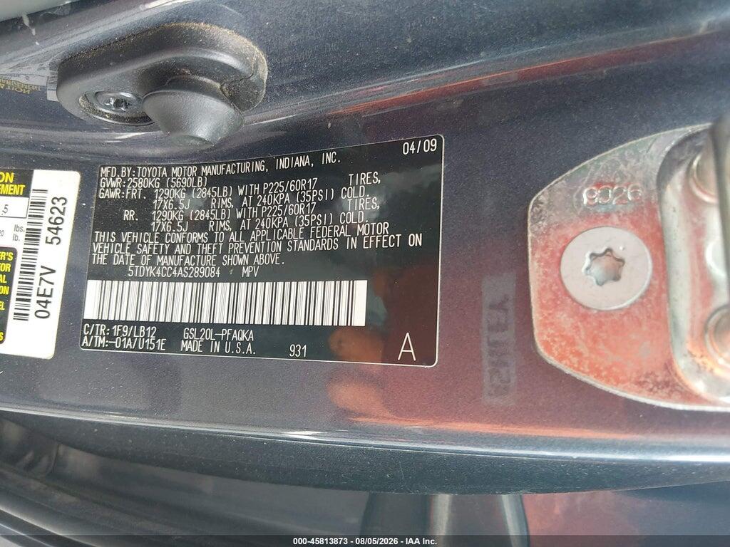 5TDYK4CC4AS289084 2010 TOYOTA SIENNA photo no. 9