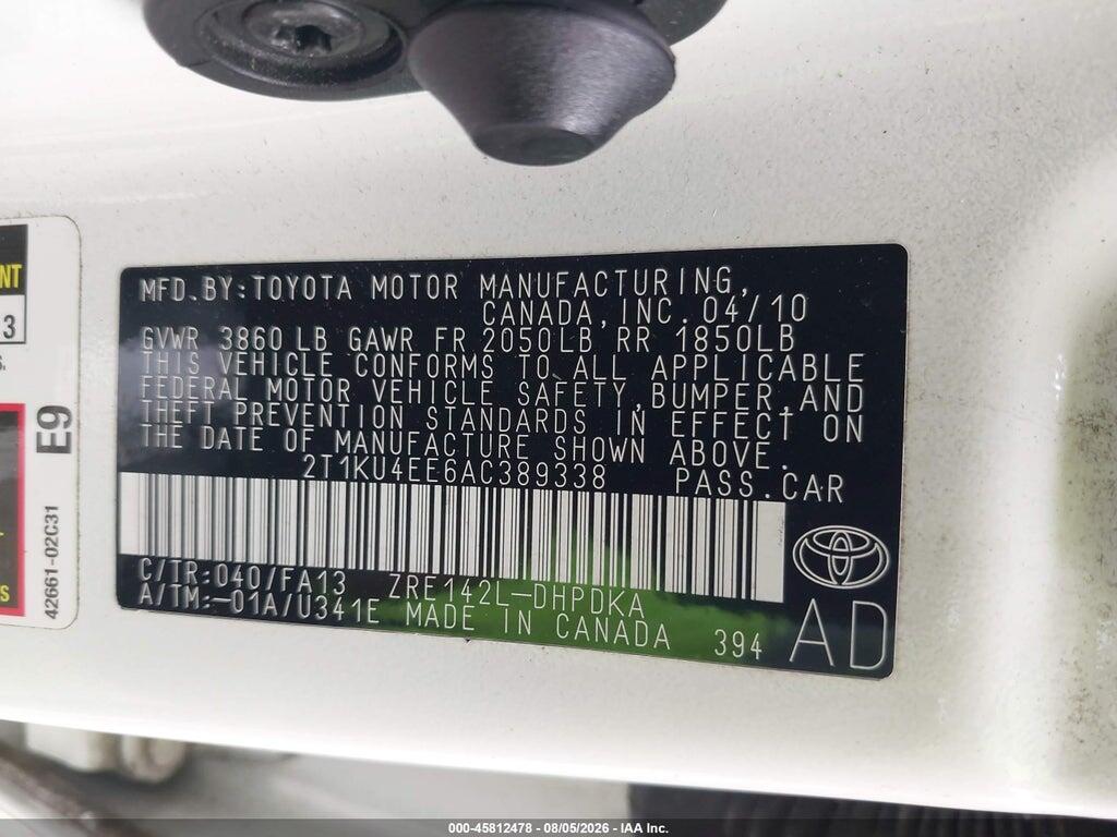 2T1KU4EE6AC389338 2010 TOYOTA MATRIX photo no. 9