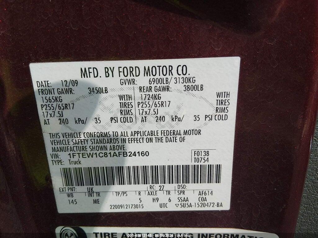 1FTEW1C81AFB24160 2010 FORD F-150 photo no. 9