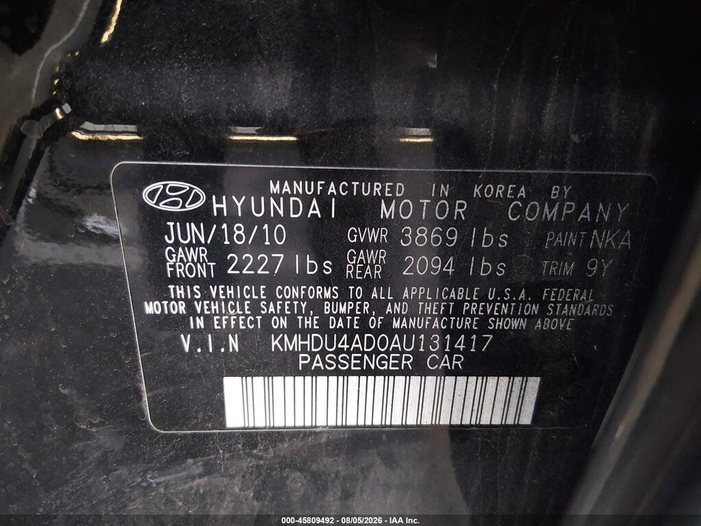 KMHDU4AD0AU131417 2010 HYUNDAI ELANTRA photo no. 9