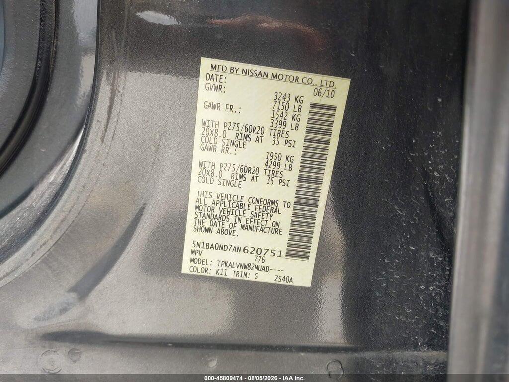 5N1BA0ND7AN620751 2010 NISSAN ARMADA photo no. 9
