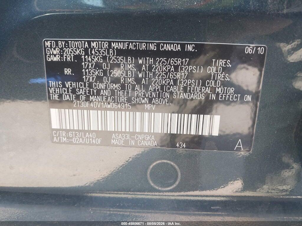 2T3DF4DV1AW064915 2010 TOYOTA RAV4 photo no. 9