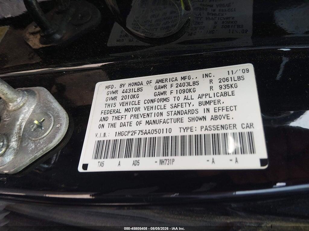 1HGCP2F75AA050110 2010 HONDA ACCORD photo no. 9