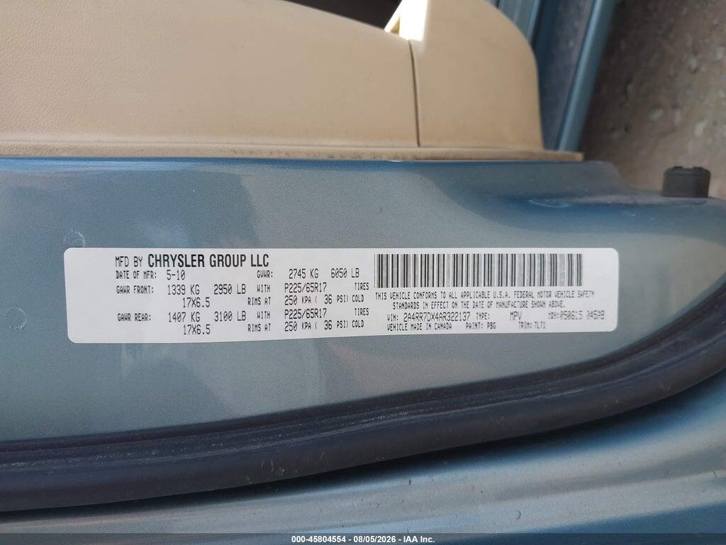 2A4RR7DX4AR322137 2010 CHRYSLER TOWN & COUNTRY photo no. 9