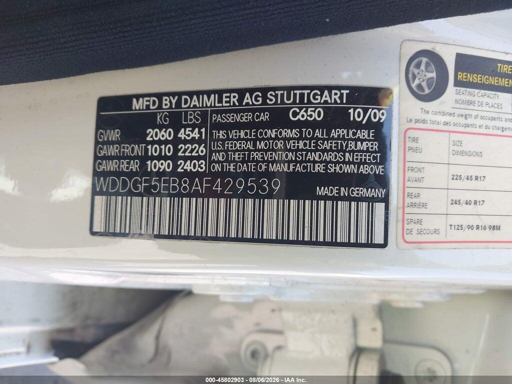 WDDGF5EB8AF429539 2010 MERCEDES-BENZ C 300 photo no. 9