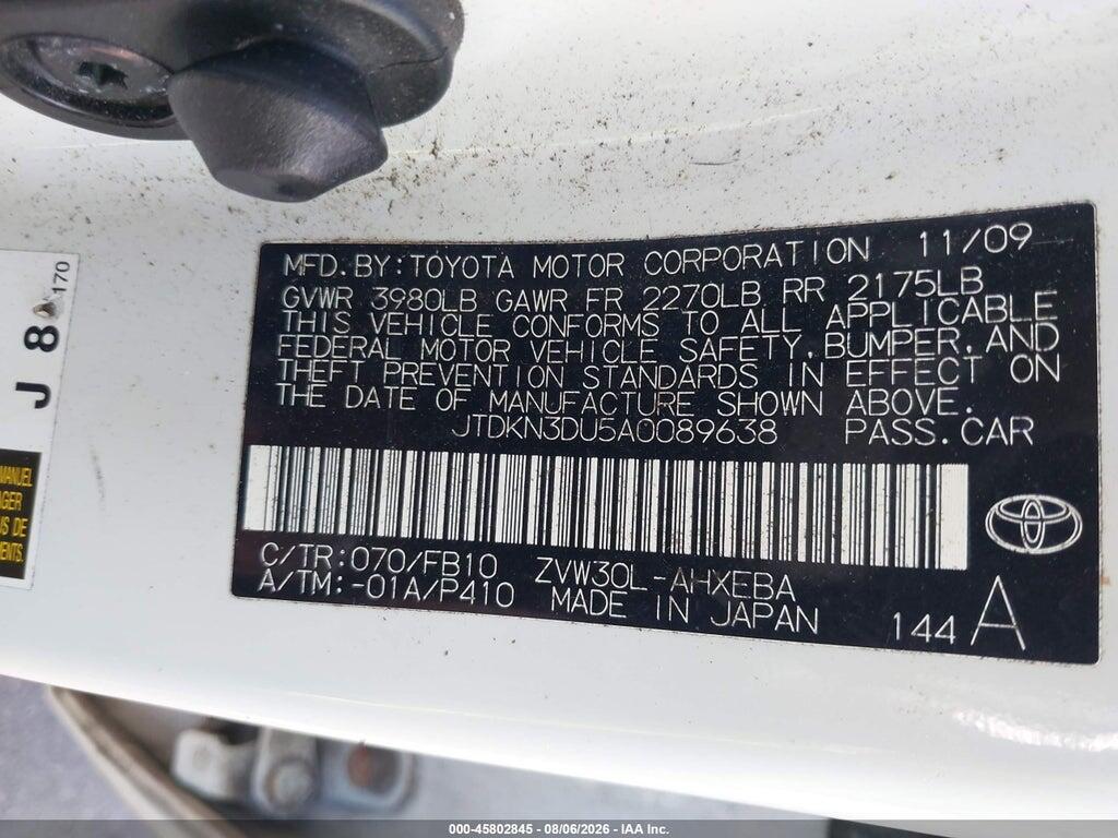 JTDKN3DU5A0089638 2010 TOYOTA PRIUS photo no. 9