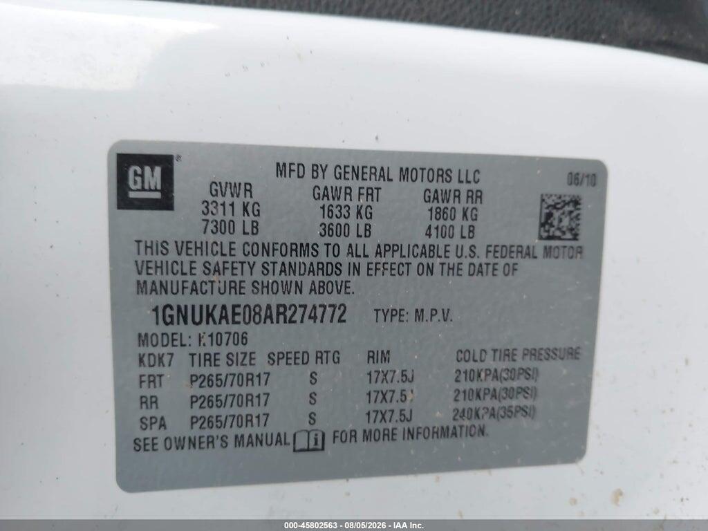 1GNUKAE08AR274772 2010 CHEVROLET TAHOE photo no. 9