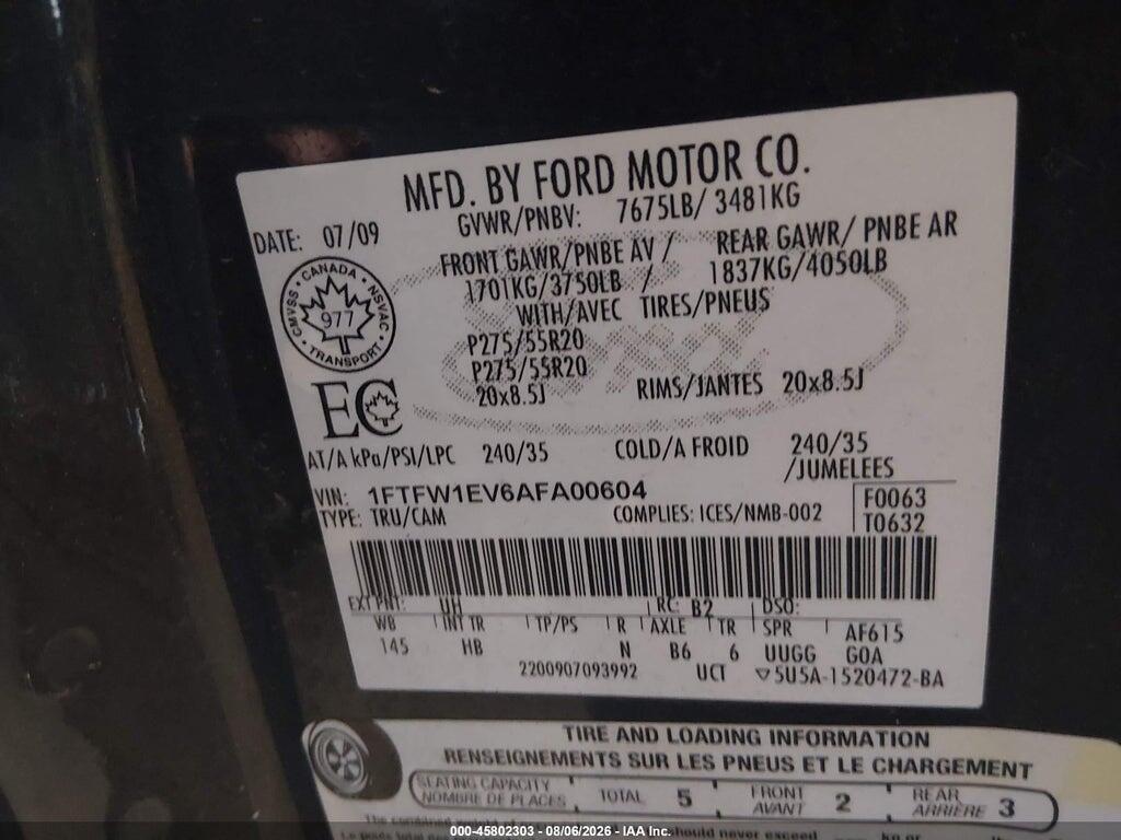 1FTFW1EV6AFA00604 2010 FORD F-150 photo no. 9