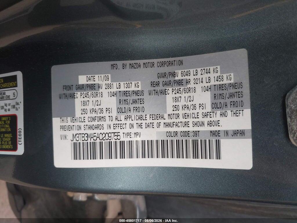 JM3TB3MA5A0209755 2010 MAZDA CX-9 photo no. 9