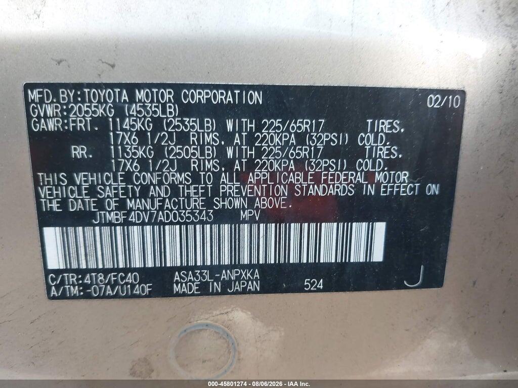 JTMBF4DV7AD035343 2010 TOYOTA RAV4 photo no. 9