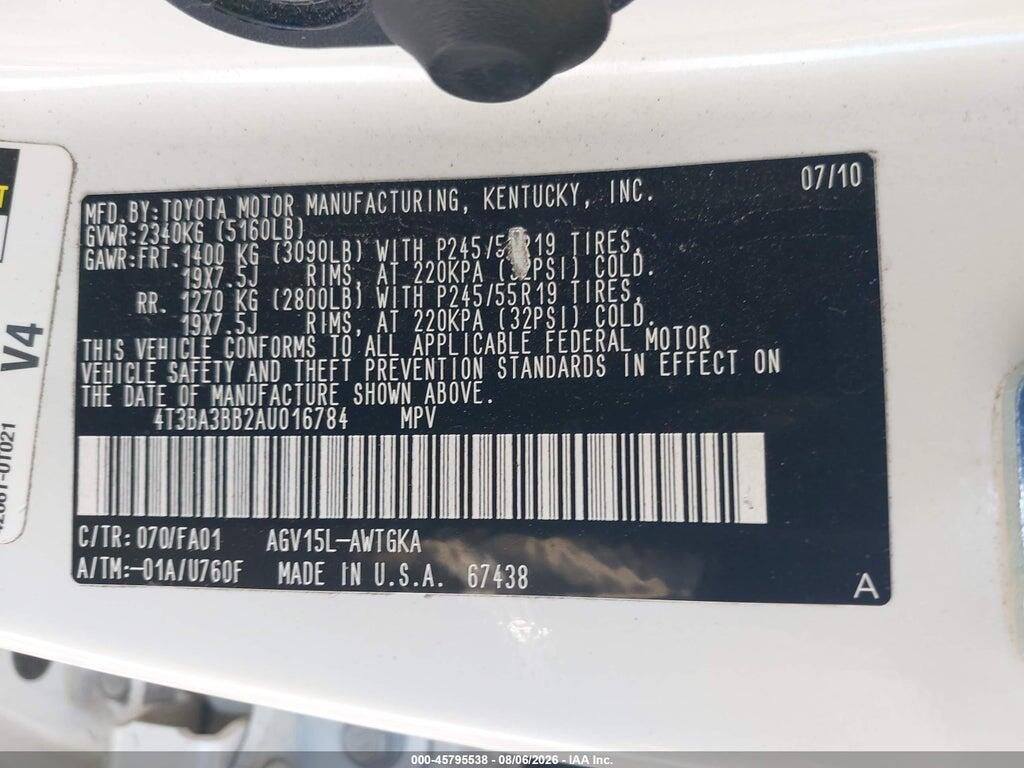 4T3BA3BB2AU016784 2010 TOYOTA VENZA photo no. 9