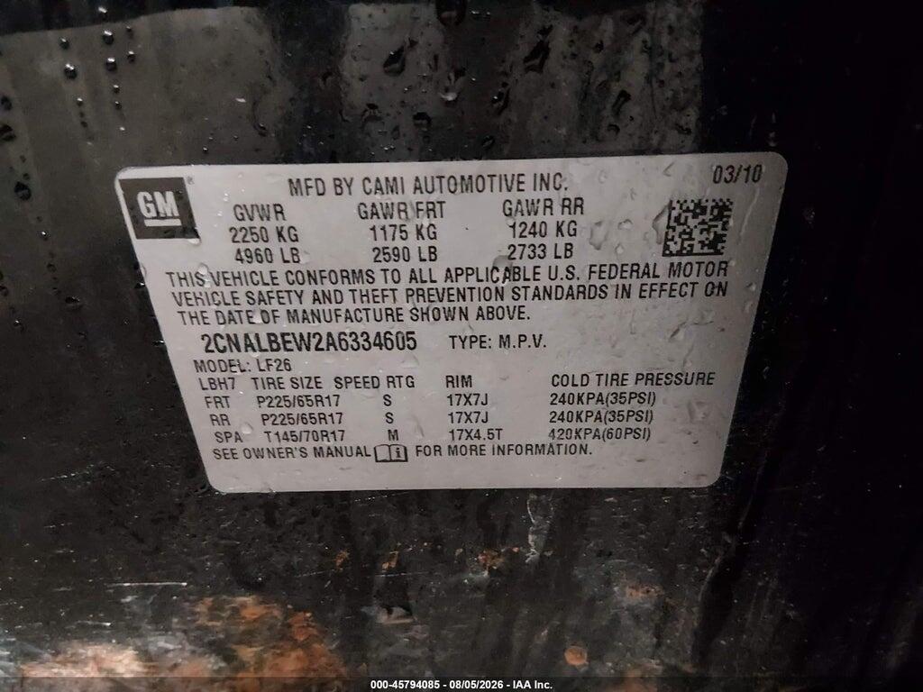 2CNALBEW2A6334605 2010 CHEVROLET EQUINOX photo no. 9
